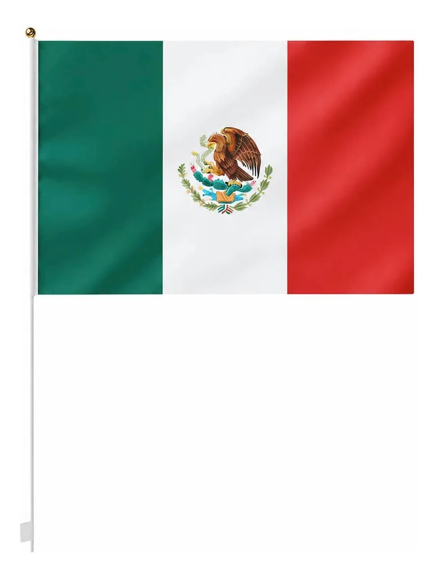 Bandera De México 30x45 Cm Tela Resistente Con Mástil De