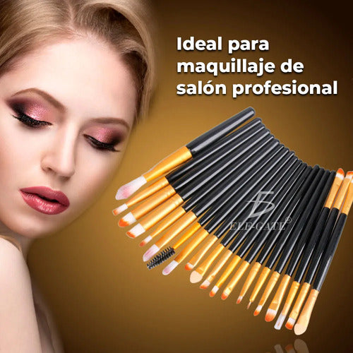 Kit De Pinceles De Maquillaje Profesional - 20 Unidades Negro Y Dorado