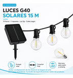 Guirnalda Solar G40 De 15 M Con 15 Focos Y 1 De Repuesto Negro