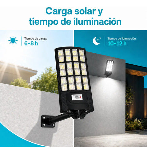 Lámpara Solar Led Exterior 360 Led Con Control Remoto Y Negro Blanco