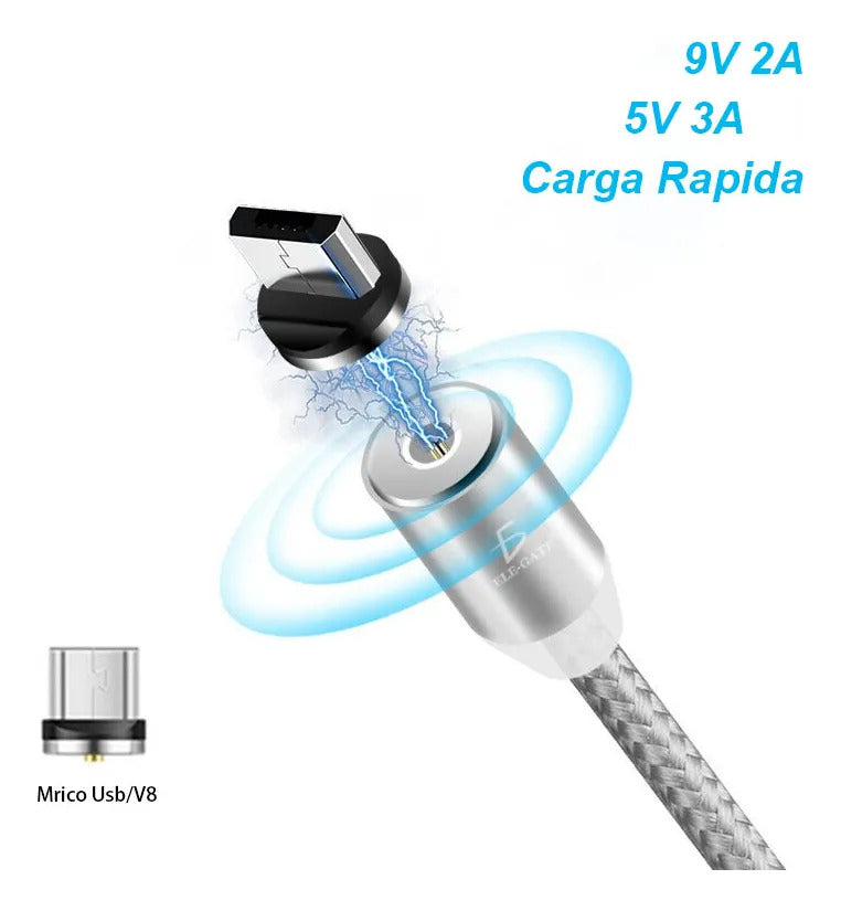 Cable Imán V8 Micro Usb Para Celular Android Carga Rápida