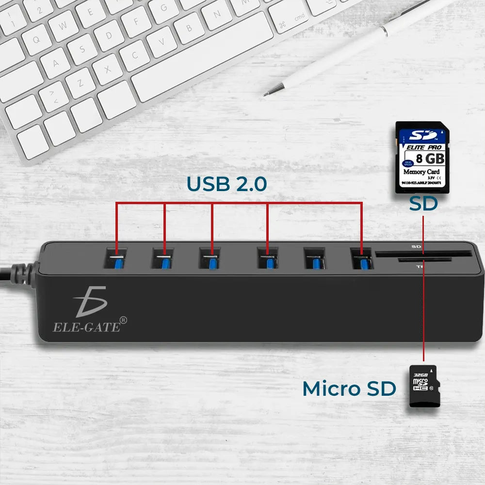 Concentrador De Puertos Usb 2.0 De 6 Puertos Con Extensión