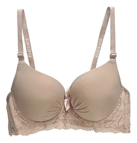 Brasier con encaje de copa completa beige M