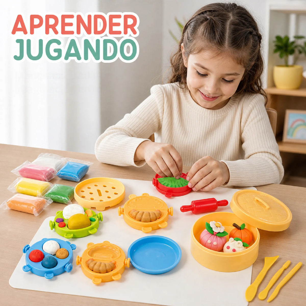 Set De Plastilina Infantil Con Moldes Y Vaporera De Juguete
