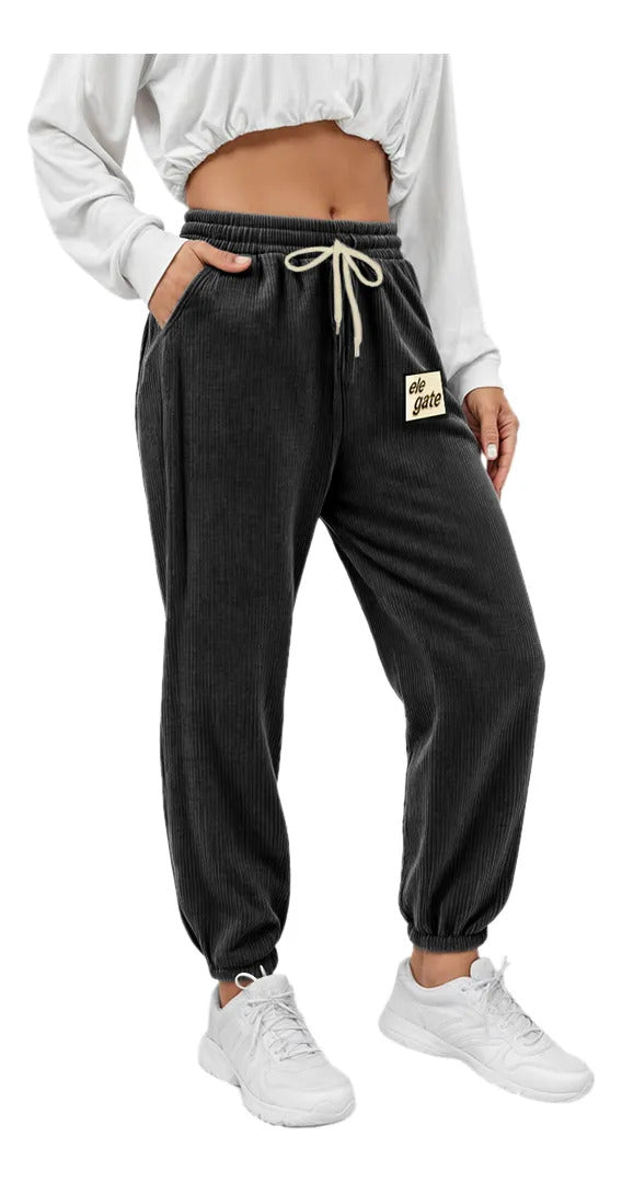 Pantalones Deportivos Con Forro Térmico De Cintura Alta Negro M