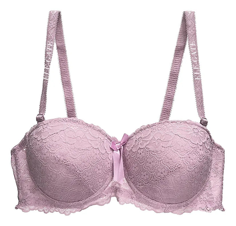 Brasier con encaje de flores copa completa rosa M