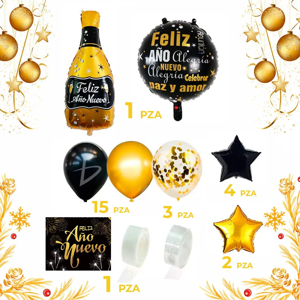 Kit De Globos Para Año Nuevo - Botella De Champán Y Estrella