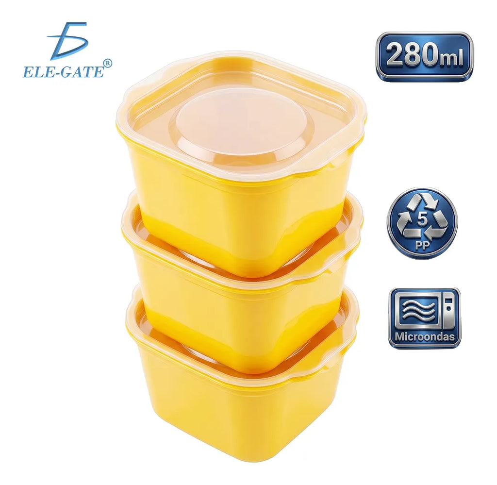 Set de 3 envases amarillos de 280 ml PP5 para microondas