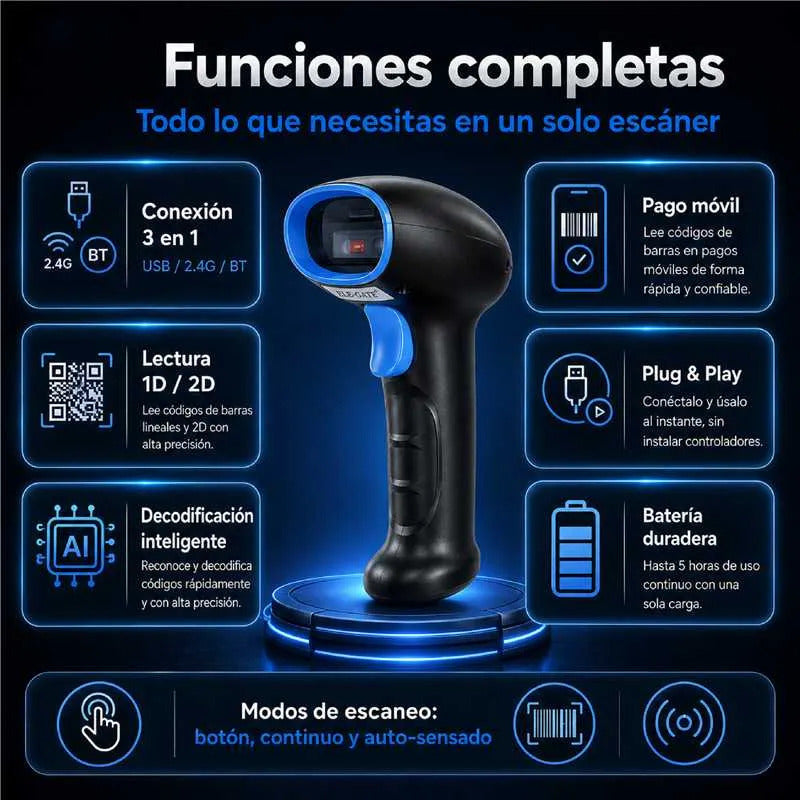 Lector De Código De Barras Inalámbrico Bluetooth Usb 2.4g