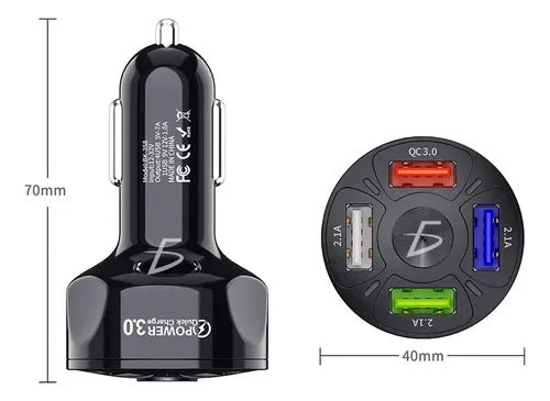 Multicargador Para Automovil Coche Qc3.0 Pd 20w Usb3.1a