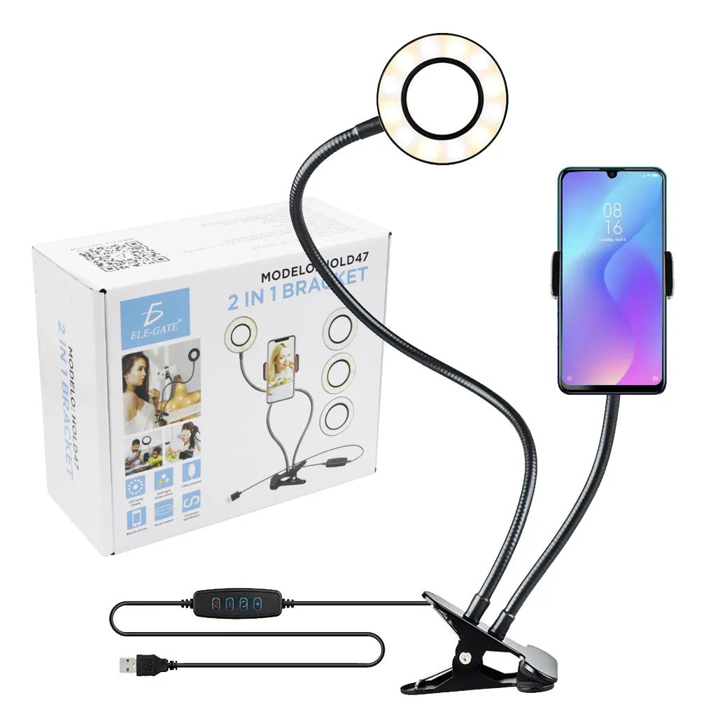 Soporte Flexible Con Aro Para Celular Luz Led Fotos Videos