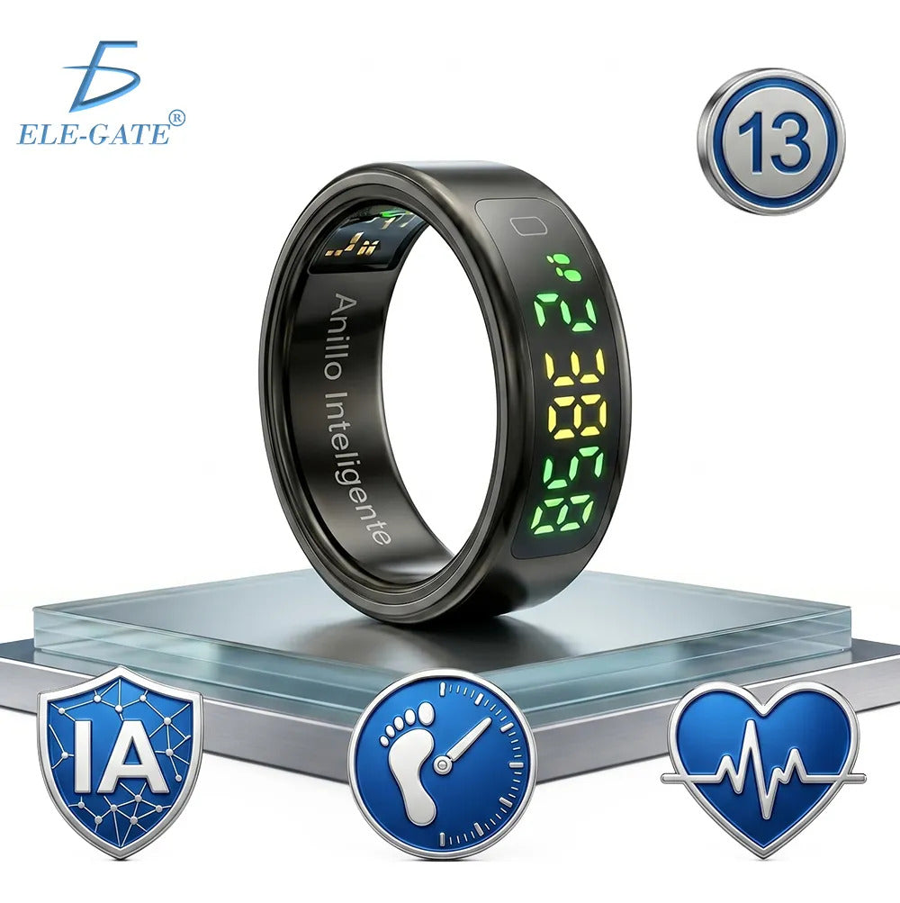 Anillo inteligente negro talla 13 con pantalla y SPO2