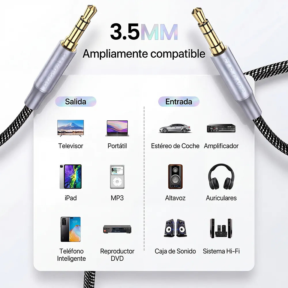 Cable Auxiliar Jack 3.5mm A 3.5mm 1.5m Con Conectores