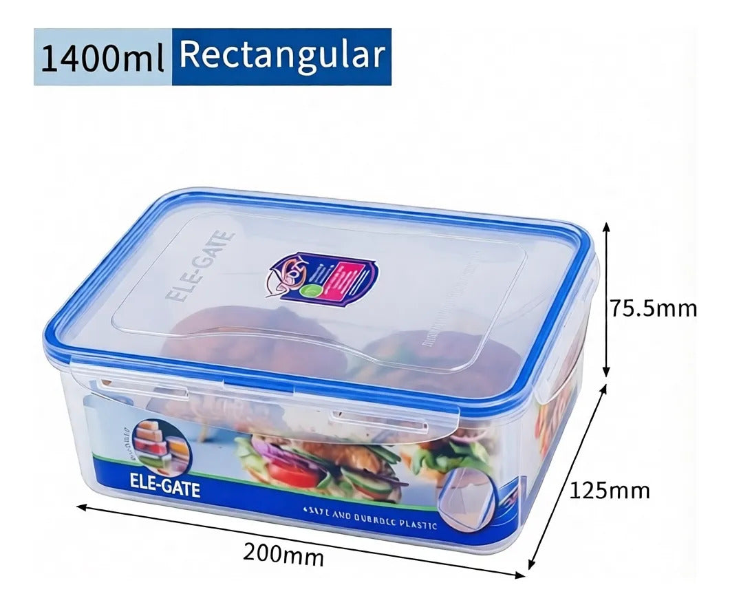 Contenedor rectangular transparente de 1400 ml con tapa