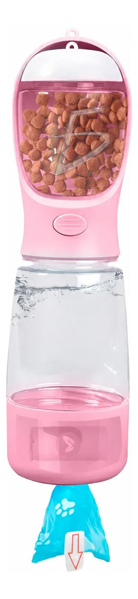 Botella Portátil 3 En 1 Para Perros Azul O Rosa - Rosa