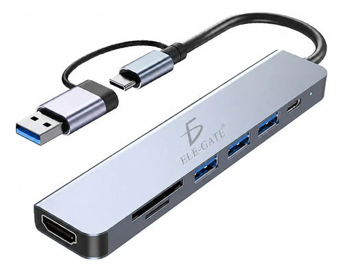 Hub USB-C 7 en 1 con HDMI 4K USB 3.0 pd 100W SD TF y doble