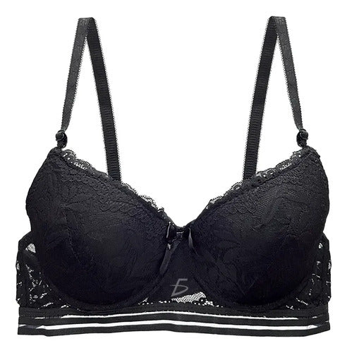 Brasier con encaje bordado push up negro M