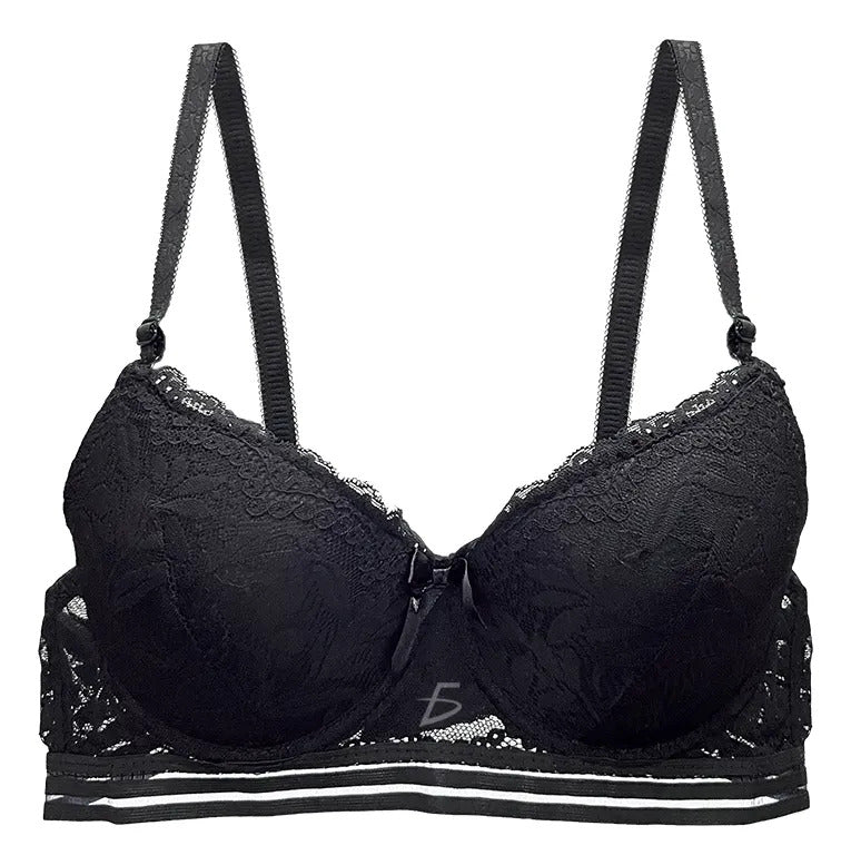 Brasier con encaje bordado push up negro M