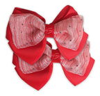 Par De Moños Con Broche Doble Con Encaje Transparente Rojo