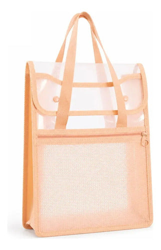 Bolsa Organizadora Transparente Con Asas Y Bolsillo Frontal Rosa