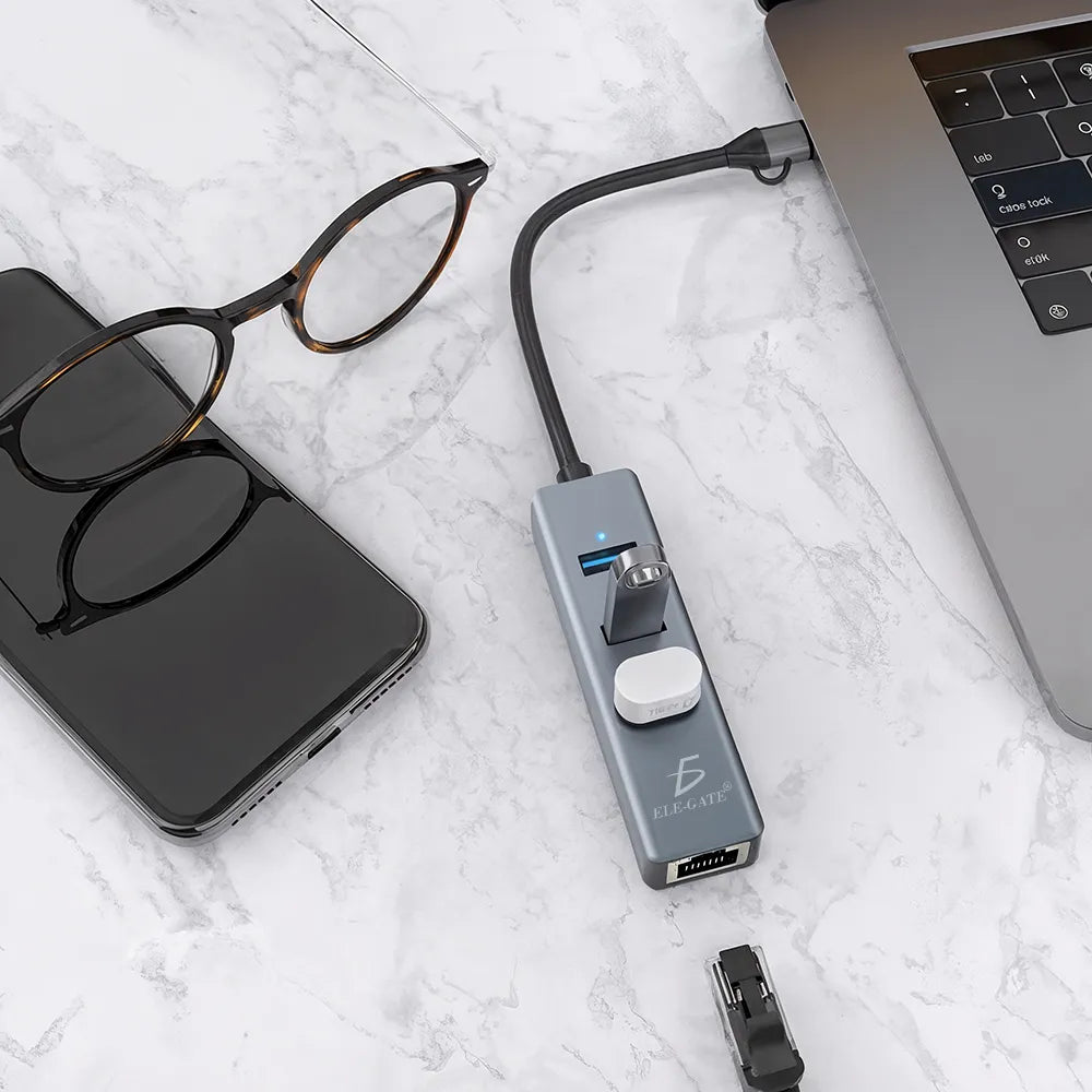 Hub Adaptador Usb-c Con Ethernet Gigabit Y Usb 3.0 3 Puertos