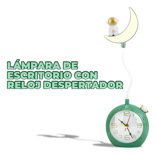 Lámpara De Escritorio Led Recargable Con Reloj Despertador