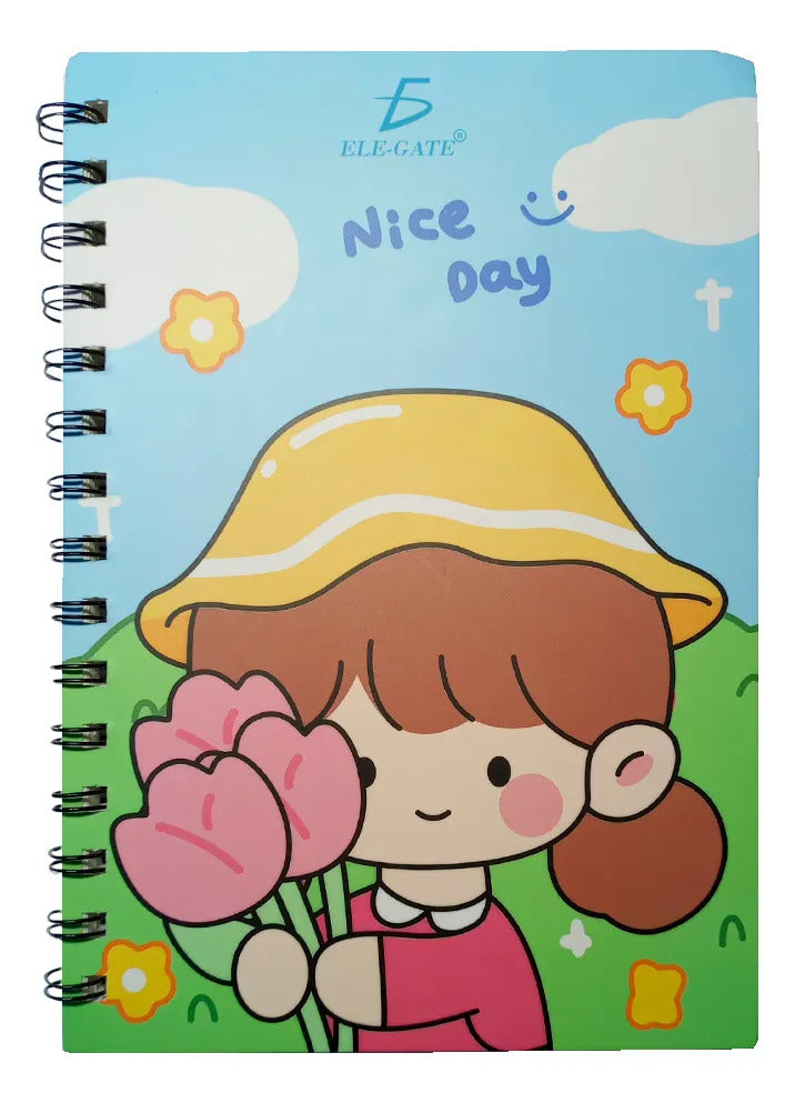 Cuaderno Kawaii De Rayas Con 80 Hojas Y Espiral Metálico