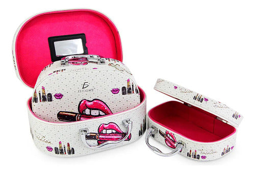 Cosmetiquera Neceser Estampado Kit De 3 Pzas Viaje Estuche