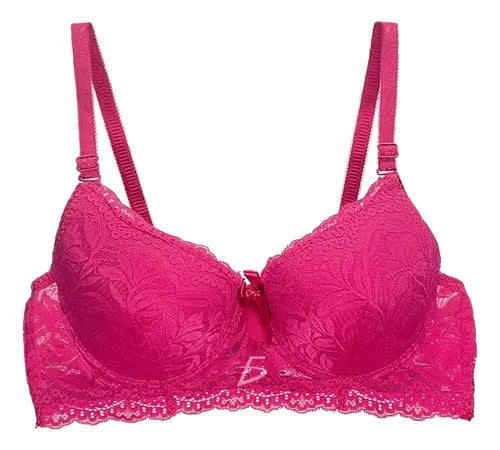Brasier con encaje bordado push up fucsia M