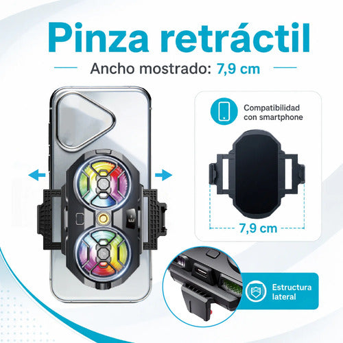 Enfriador Para Celular Con Doble Ventilador Rgb Y 3