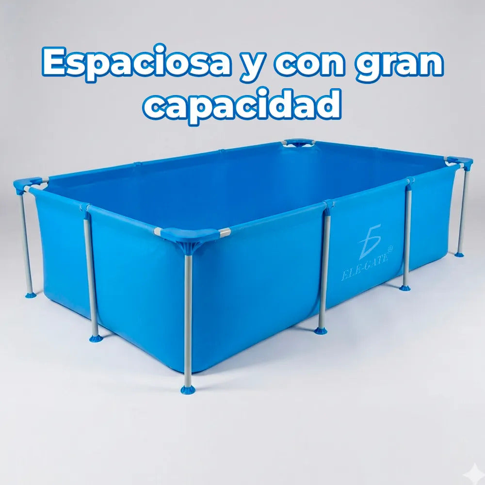 Piscina rectangular con soporte azul de 260 cm