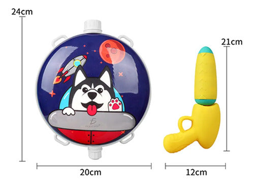 Pistola De Agua Mochila 600ml Redonda Diseño De Lobo