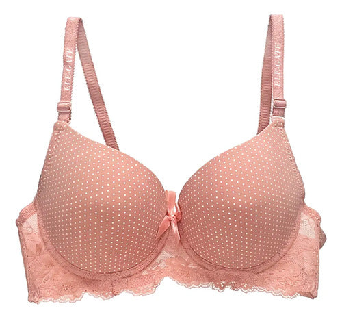 Brasier con diseño de puntos con espalda de encaje coral claro M