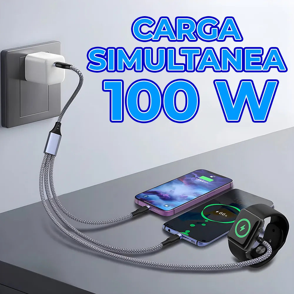Cable de carga 3 en 1 USB-C con cargador para reloj 100 W