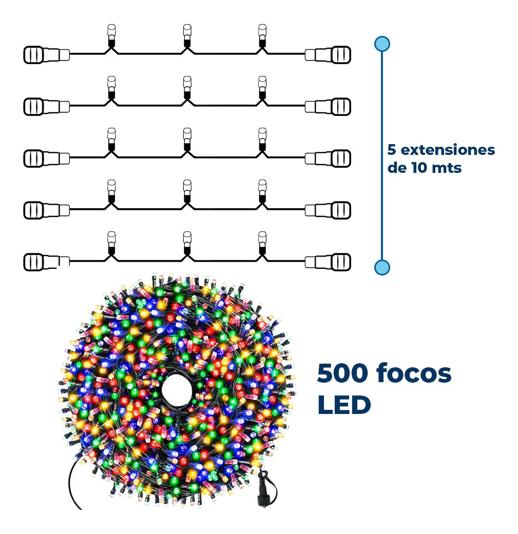 Luces Led Rgb De 500 Luces En 50 Metros Azul