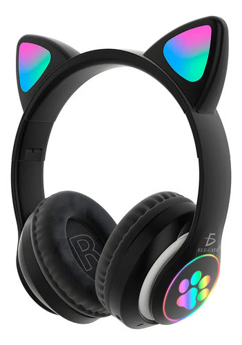 Diadema Gato Bluetooth Auriculares Colorido Led Luminoso Rosa