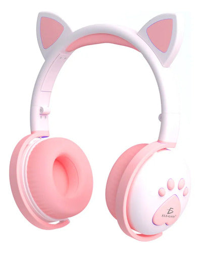 Audifonos Inalambricos Bluetooth Diadema Led Gato Microfono Violeta