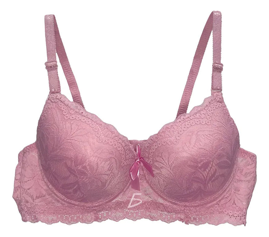 Brasier con encaje bordado push up rosa M