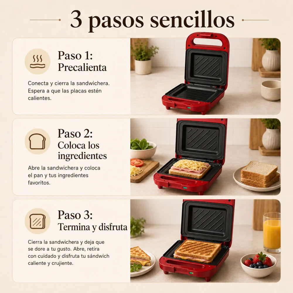 Sandwichera Eléctrica Tipo Prensa