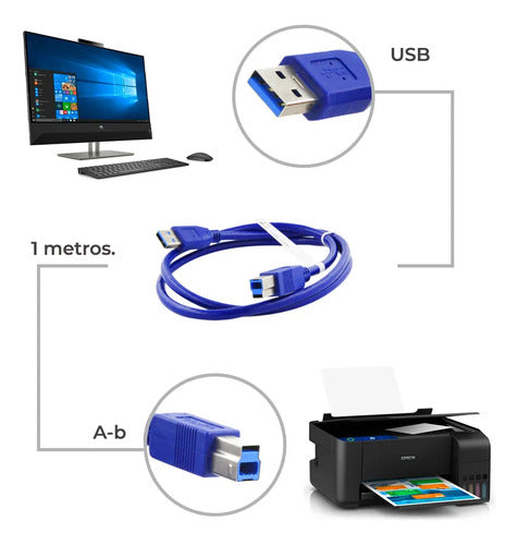 Cable Usb 3.0 Para Impresora 1 Metros A-b 5gbps
