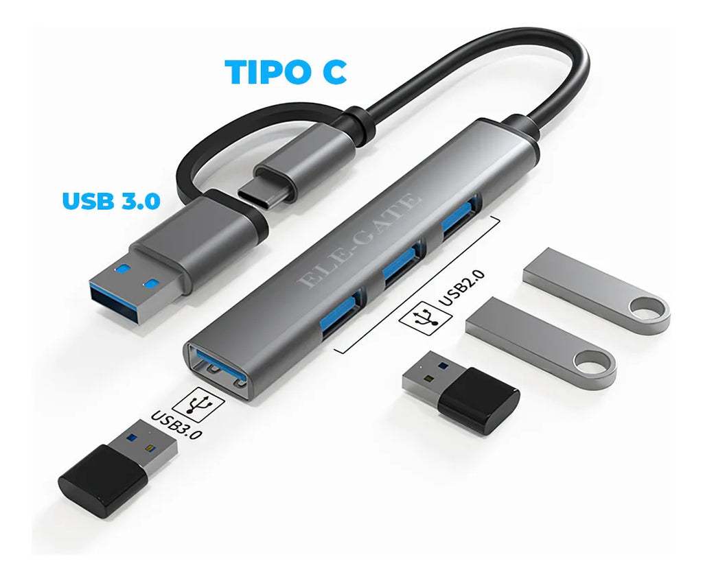 Hub Usb Type C 3.0 2 En 1 Con 4 Puertos Usb 5gbps