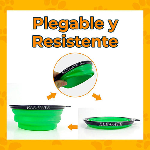 Tazón Plegable Portátil De Silicona 350ml Con Mosquetones Verde