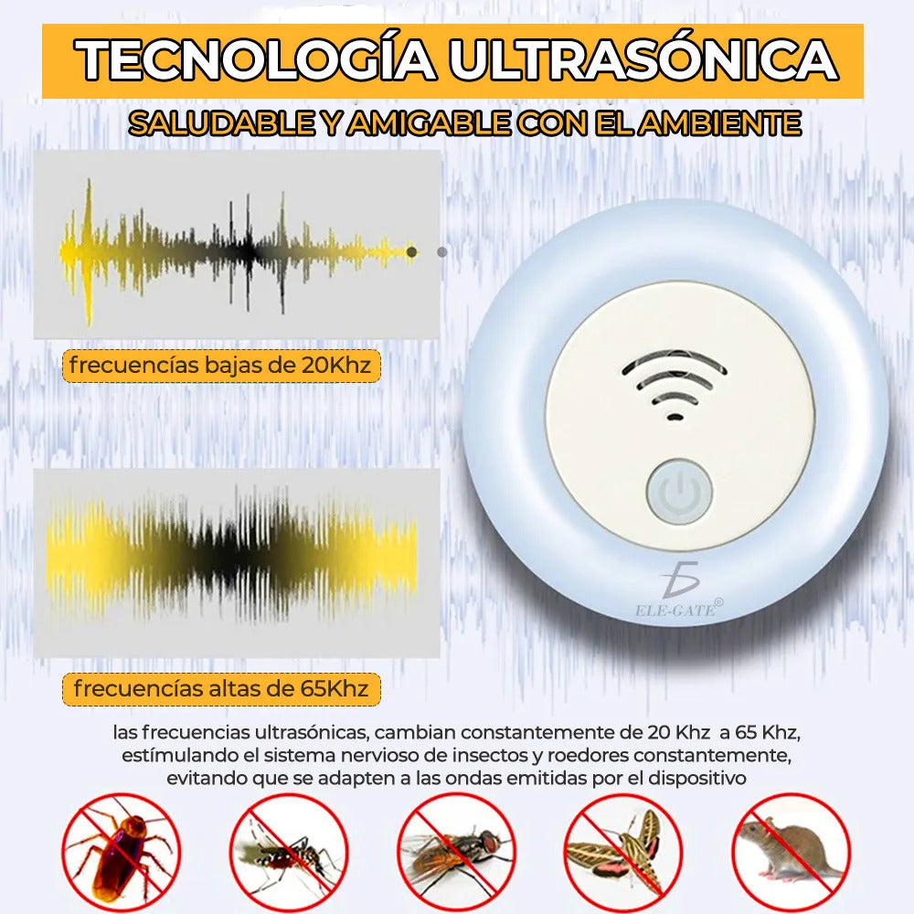 Repelente ultrasónico de insectos con luz de noche
