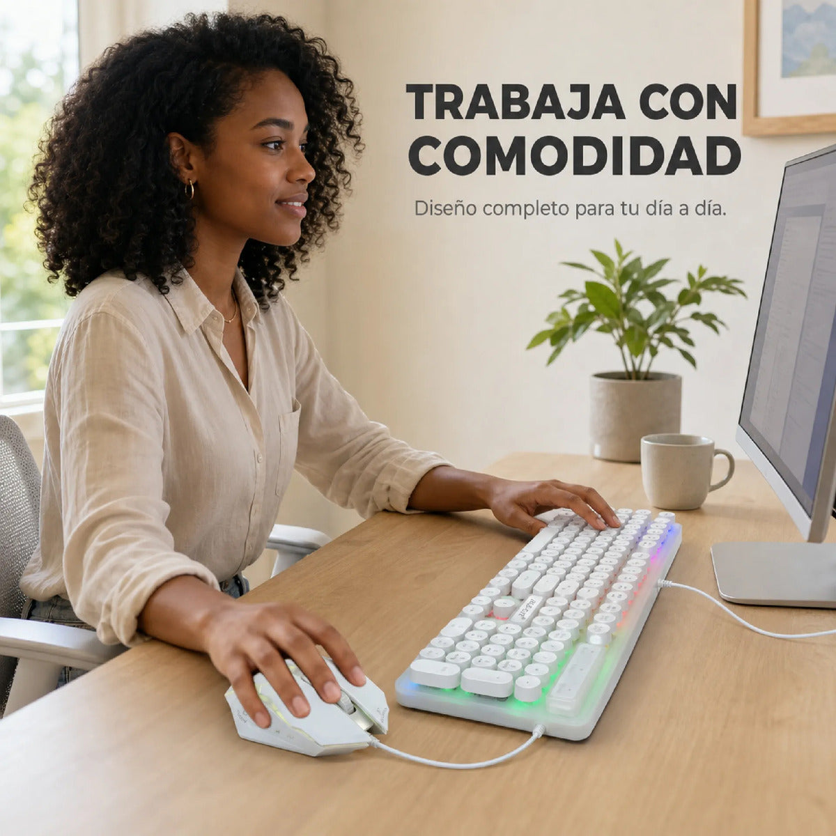 Kit teclado mouse gamer luz LED RGB iluminado - blanco