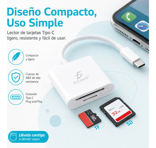 Lector De Tarjetas Usb-c 2 En 1 Para Sd Y Tf Microsd Para