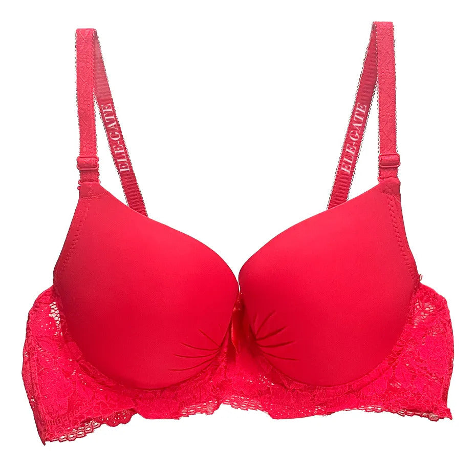 Brasier con copa completa espalda de encajé con efecto push rojo M