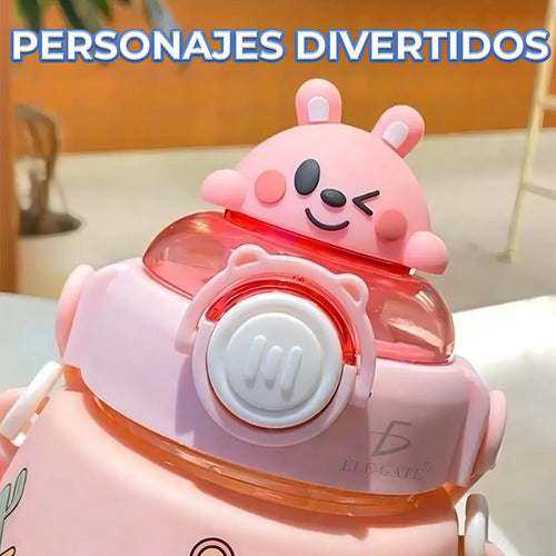 Botella Cantimplora Agua Diseño Oso Kawaii Infantil 950 Ml Color Rosa Ele-gate