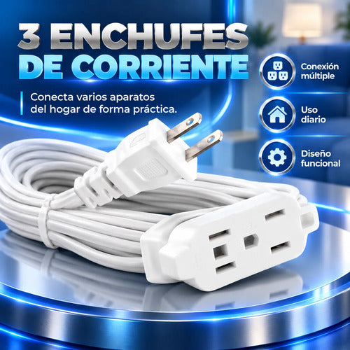 Extensión Eléctrica Para Interiores 7m 3 Toma Corrientes