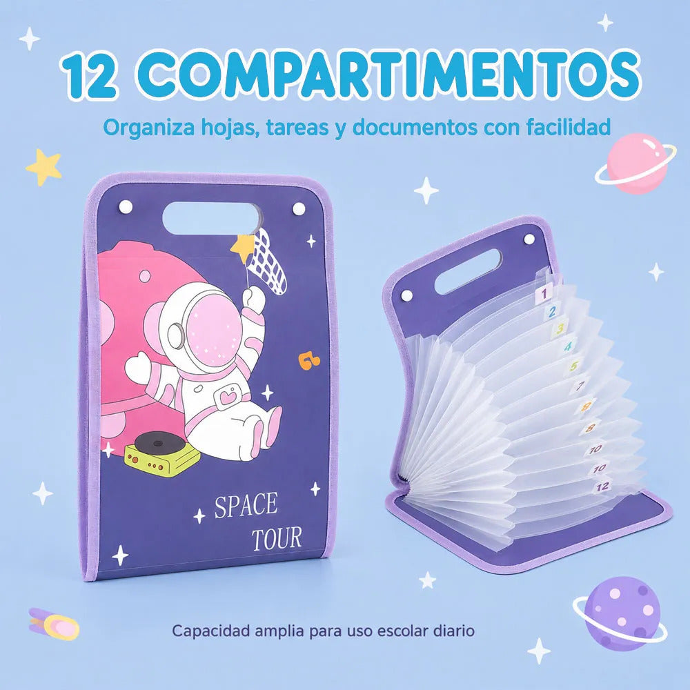Carpeta Organizadora A4 De 12 Compartimentos Diseño De Negro