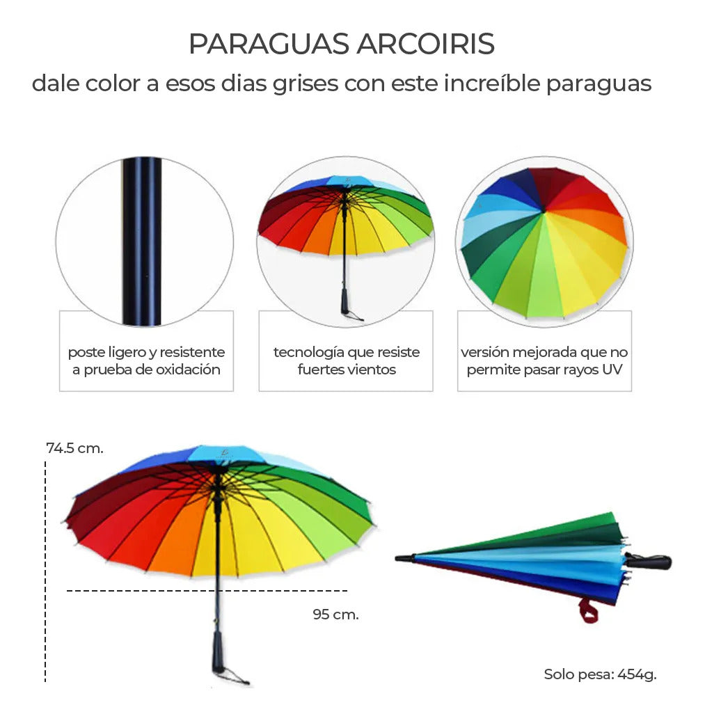 Sombrilla Paraguas Grande Resistente Arcoiris Sólido 16